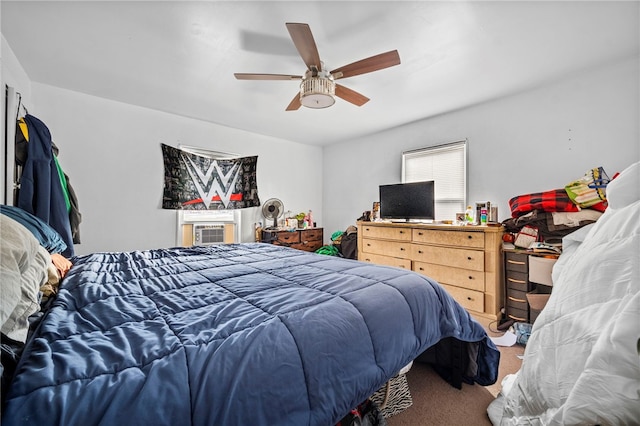 bedroom featuring ceiling fan and carpet floors