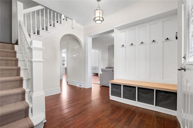 mudroom featuring dark hardwood / wood-style floors