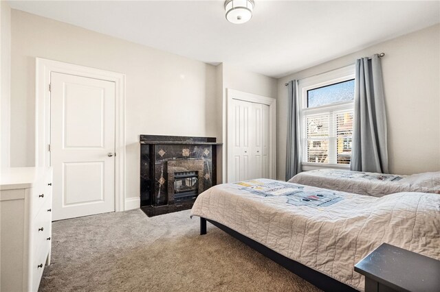 carpeted bedroom featuring a closet