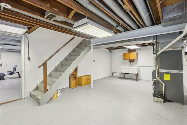 basement with heating unit