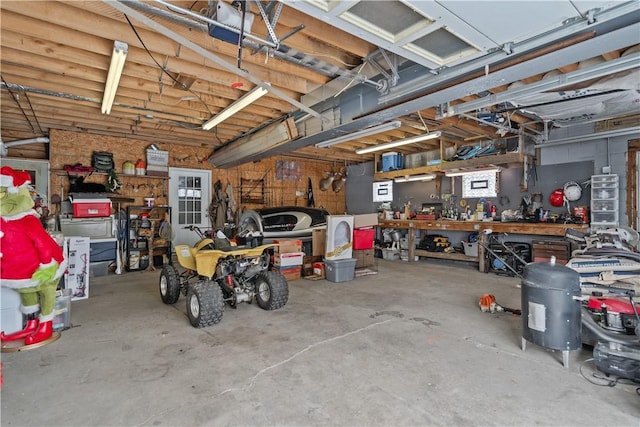 garage featuring a workshop area