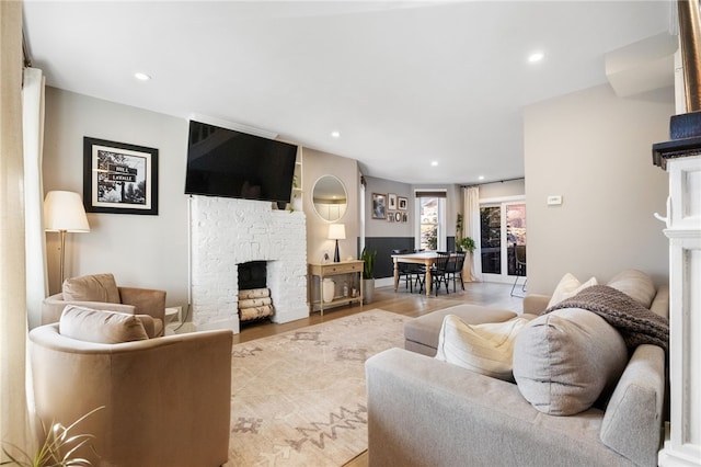 living room with light hardwood / wood-style floors