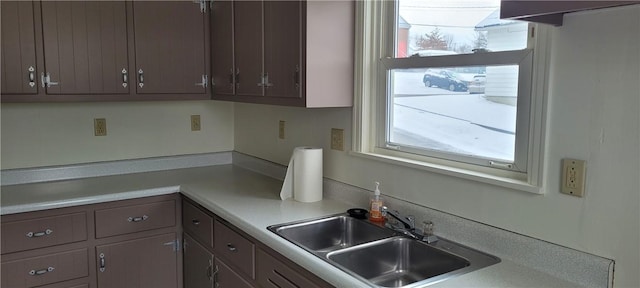 kitchen featuring sink and dark brown cabinets