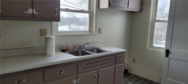 kitchen with sink and dark hardwood / wood-style floors