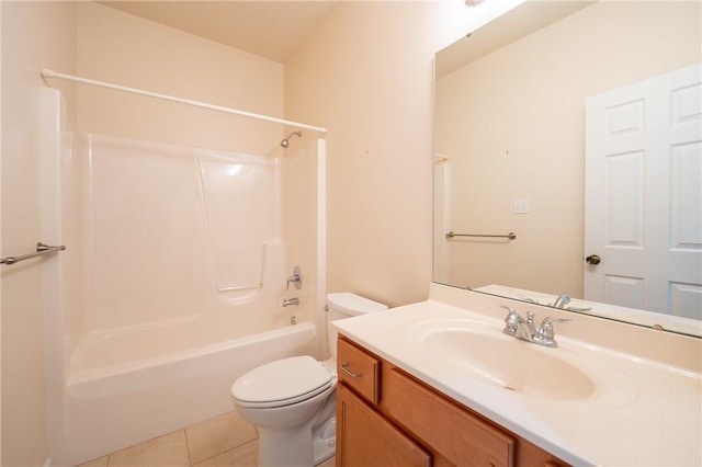 full bathroom with tile patterned flooring, shower / washtub combination, vanity, and toilet