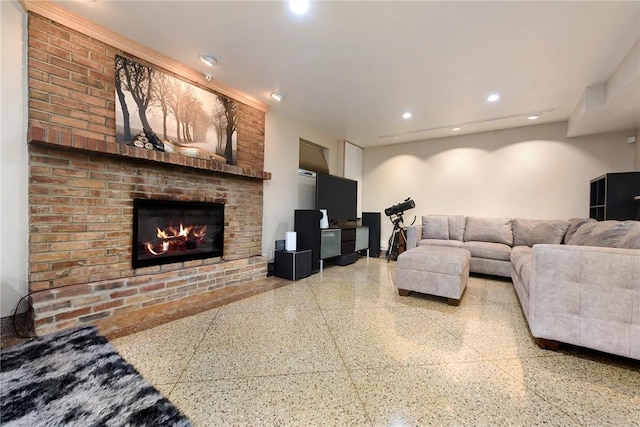 living room with a fireplace