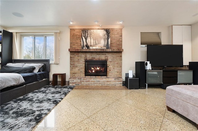 living room with a fireplace