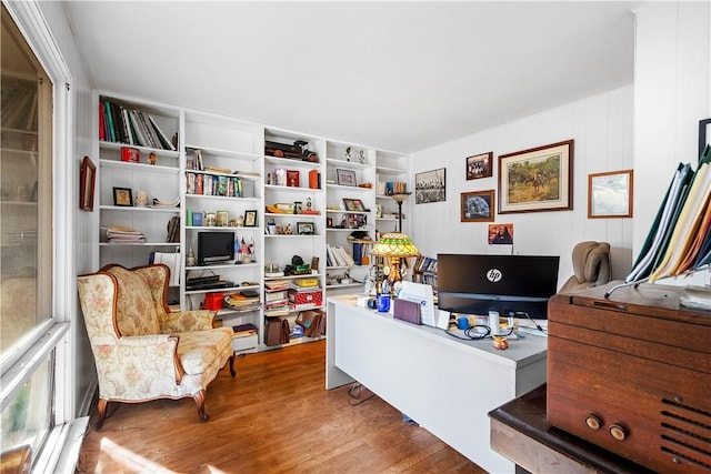 home office featuring hardwood / wood-style flooring