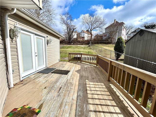 wooden deck with french doors