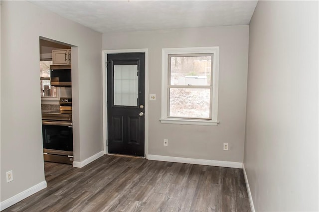 foyer with dark hardwood / wood-style floors