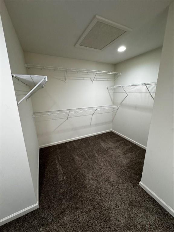 spacious closet featuring dark colored carpet