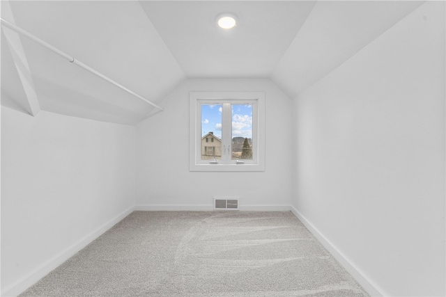 additional living space featuring vaulted ceiling and carpet