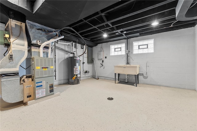 basement featuring gas water heater