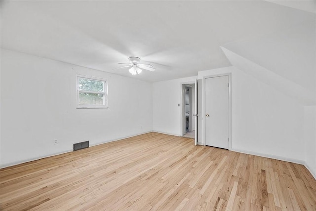 interior space with ceiling fan and light hardwood / wood-style floors