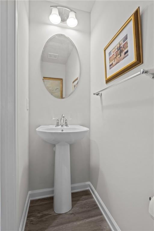 bathroom featuring wood-type flooring and sink