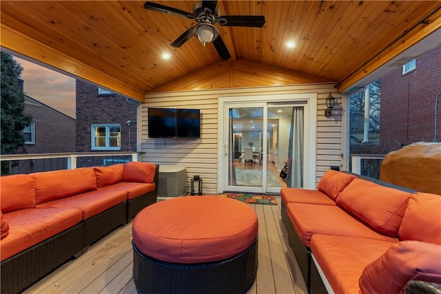 deck with an outdoor hangout area and ceiling fan