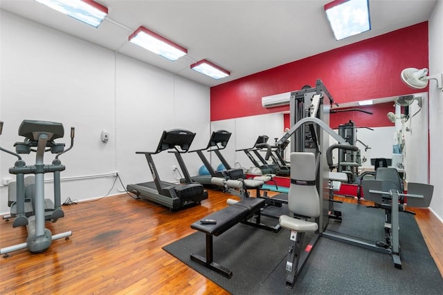 workout area featuring wood finished floors