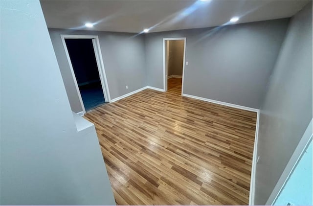 basement with light wood-type flooring