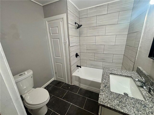 30 1st St, Leetsdale, PA 15056 - full bathroom featuring tile patterned flooring, toilet, vanity, bathtub / shower combination, and baseboards