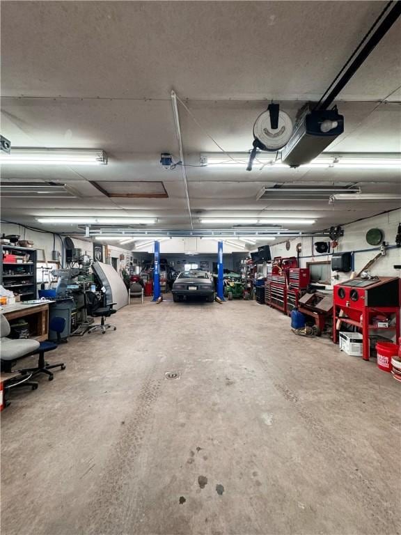 garage featuring a workshop area