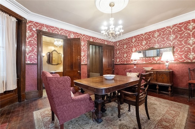 dining room with wood-type flooring and a chandelier