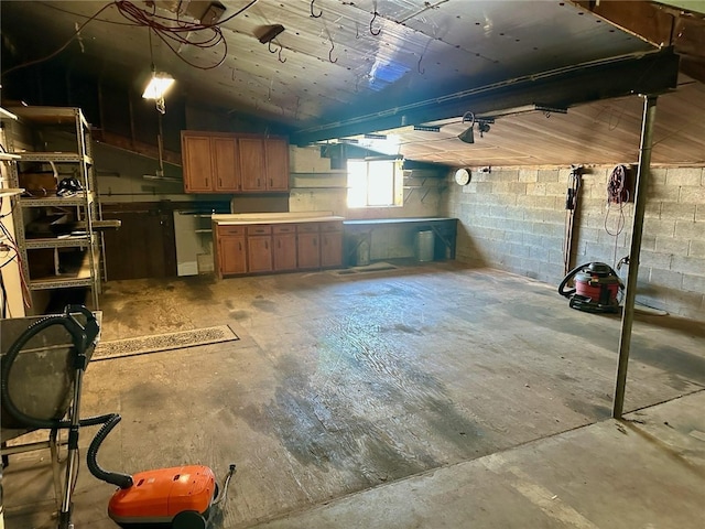 basement with concrete block wall