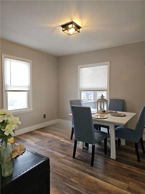 dining space featuring dark hardwood / wood-style flooring