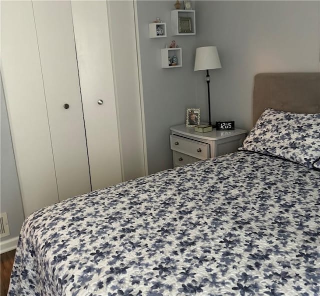 bedroom with a closet and wood-type flooring