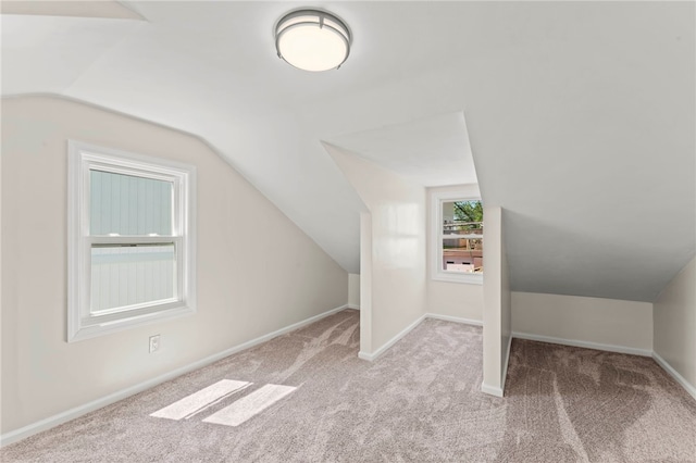 additional living space with lofted ceiling and light colored carpet