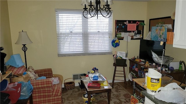 interior space with a chandelier