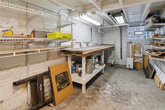 basement featuring a workshop area