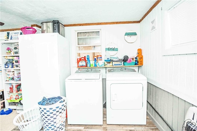 laundry room featuring light hardwood / wood-style floors and washer and clothes dryer