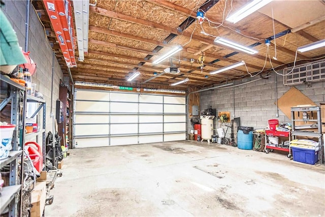 garage with a garage door opener