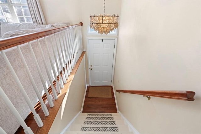 staircase featuring wood-type flooring