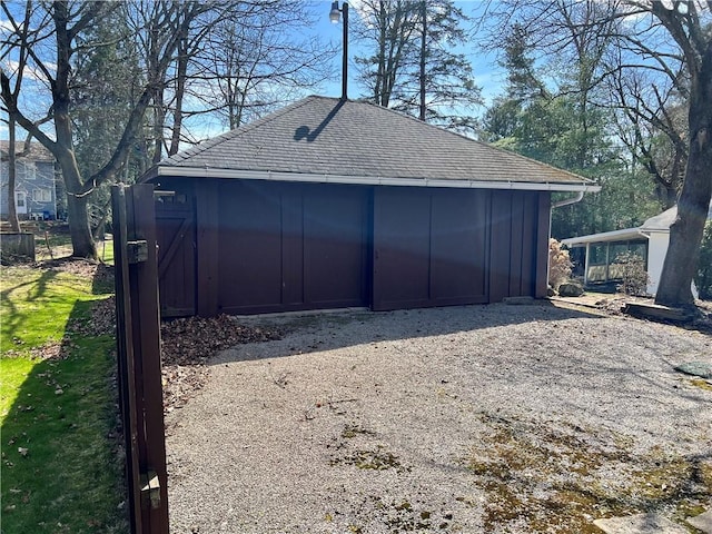 view of detached garage