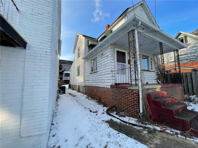 view of snow covered exterior