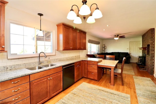 1219 Minnesota Ave, Natrona Hts/Harrison Twp, PA 15065 - kitchen with backsplash, light wood-style floors, dishwasher, and a sink