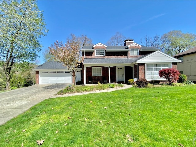 1219 Minnesota Ave, Natrona Hts/Harrison Twp, PA 15065 - view of front of property with a garage, a chimney, driveway, a front yard, and brick siding