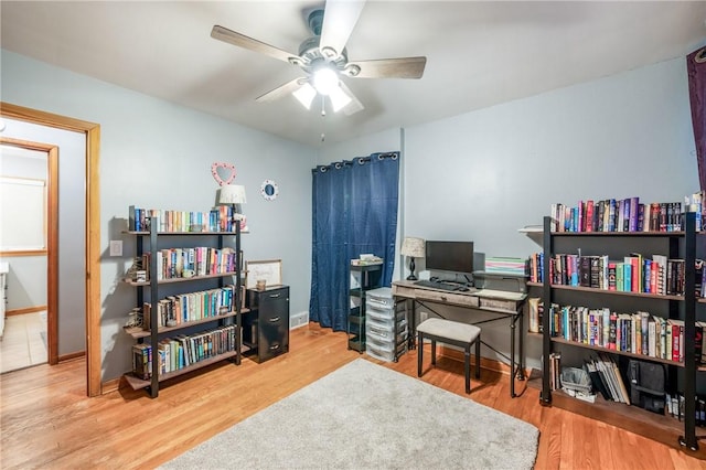 office space with ceiling fan and wood-type flooring