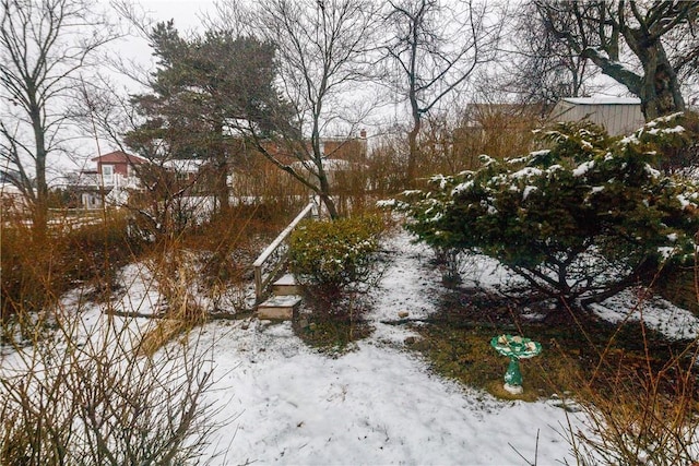 view of yard layered in snow