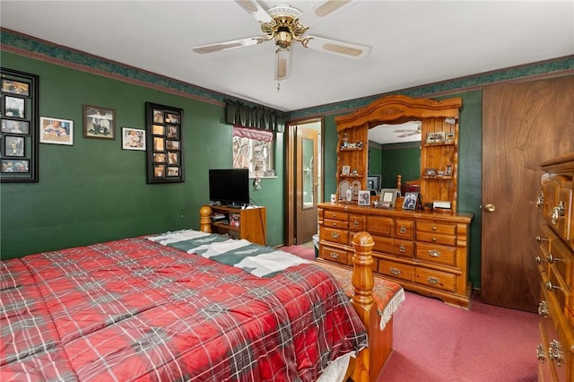 carpeted bedroom with a ceiling fan