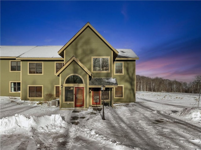 view of snow covered property