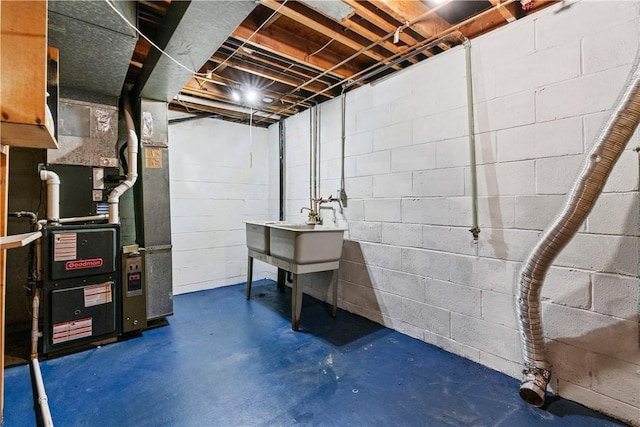 unfinished basement with heating unit
