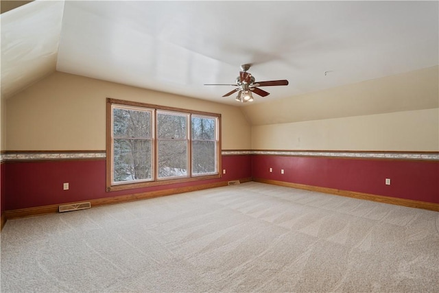 169 Clearview Rd, Raccoon Twp, PA 15001 - additional living space featuring ceiling fan, vaulted ceiling, visible vents, and carpet floors