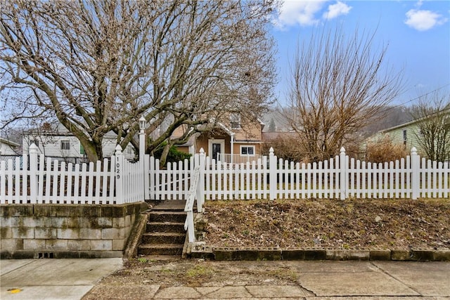 obstructed view of property featuring a fenced front yard