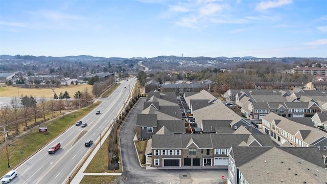 bird's eye view featuring a residential view and a mountain view