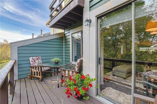 view of wooden balcony featuring a deck