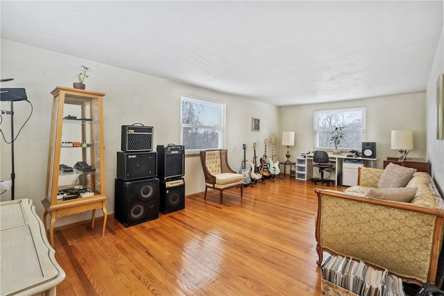 living room featuring light wood-style flooring