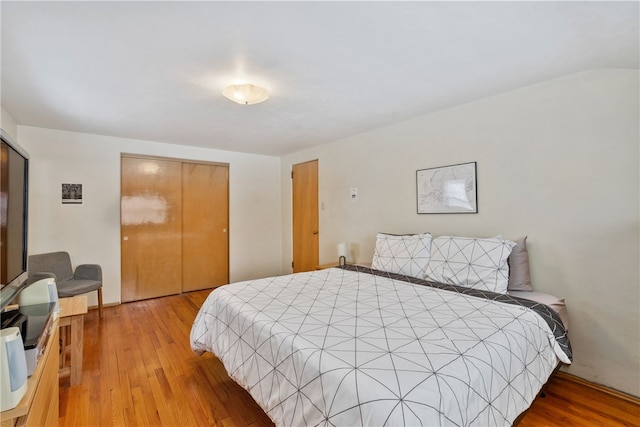 bedroom with a closet and light wood finished floors