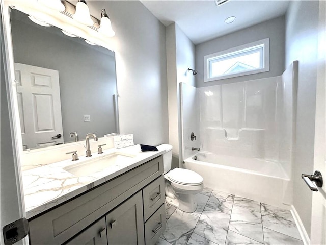 211 Ruby Dr, Menallen Twp, PA 15401 - full bathroom featuring toilet, shower / washtub combination, marble finish floor, and vanity